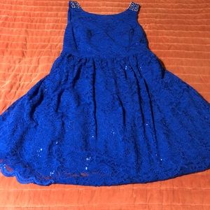 Tee Length Blue Lace Dress
